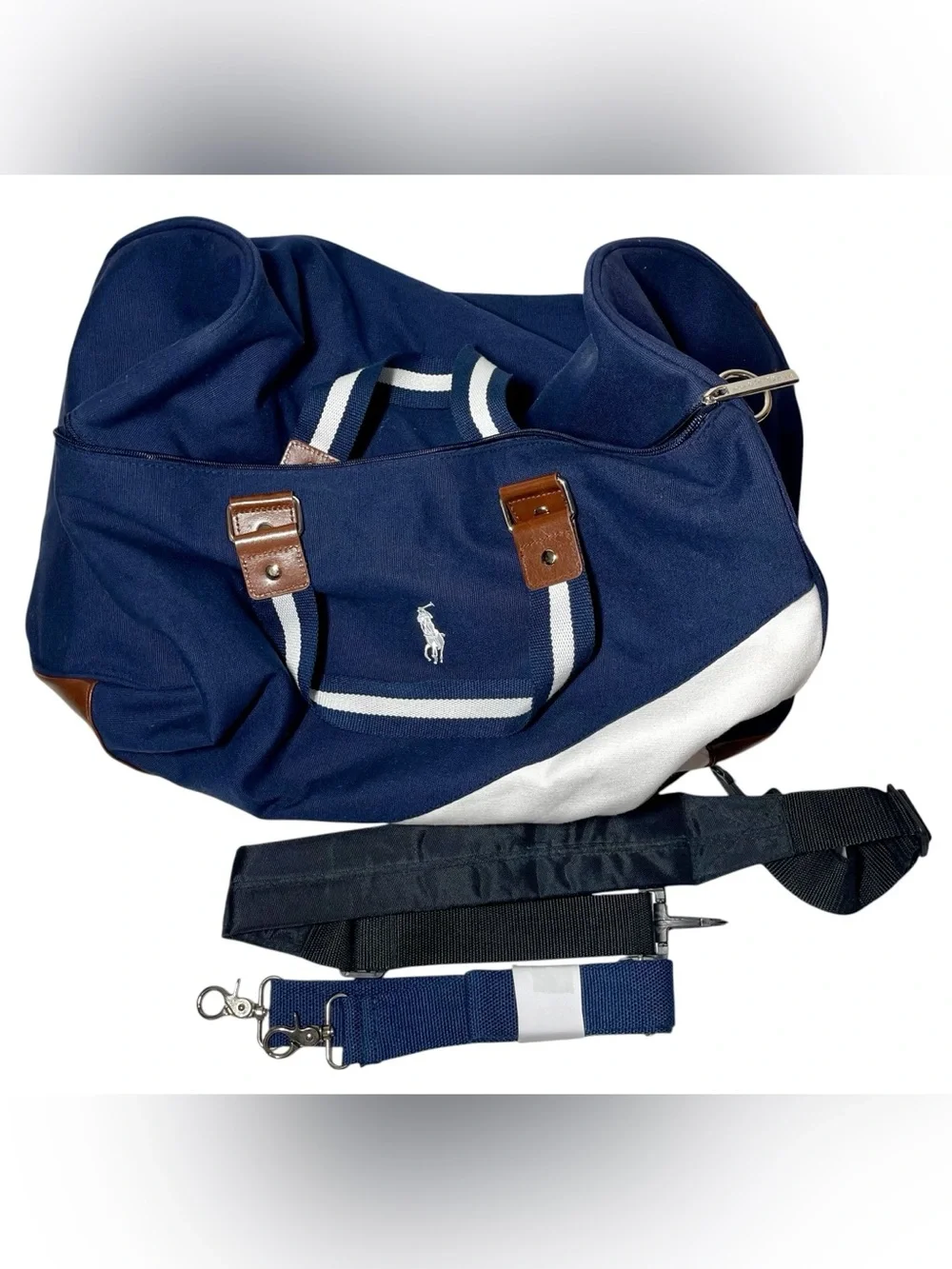 Polo Ralph Lauren Navy White Duffle Bag Adjustable Strap Solid Pattern New